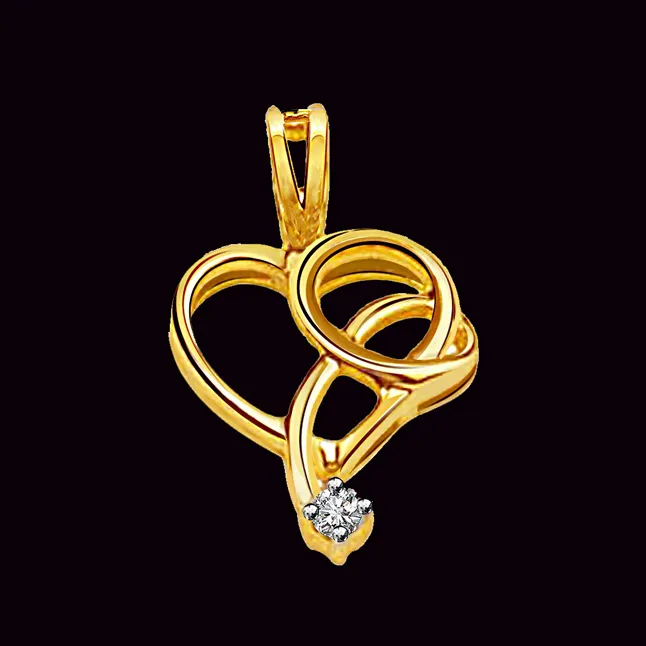 Two in One Hearts - Real Diamond Solitaire Pendant (P190)