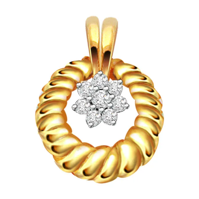 Moon Beam Real Diamond 18kt Gold Flower Shaped Pendants