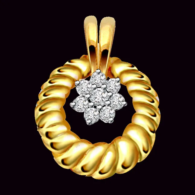 Moon Beam - Real Diamond and 18kt Gold Flower Shaped Pendant (P246)