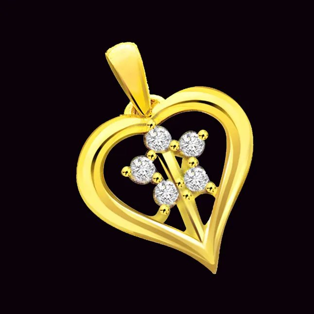 Heartistic Romance Flower Shape Real Diamond In Heart Pendant (P269)