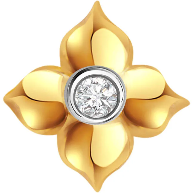 Golden Threesome Flower Shape Diamond Solitaire Pendants P -276 -Solitaire