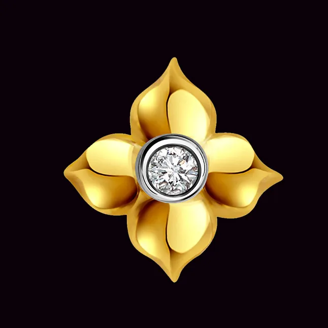 Golden Threesome Flower Shape Real Diamond Solitaire Pendant (P276)
