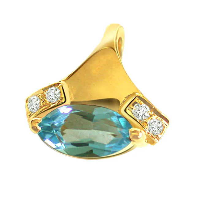 Real Love Diamond & Blue Topaz Pendants -Dia+Gemstone