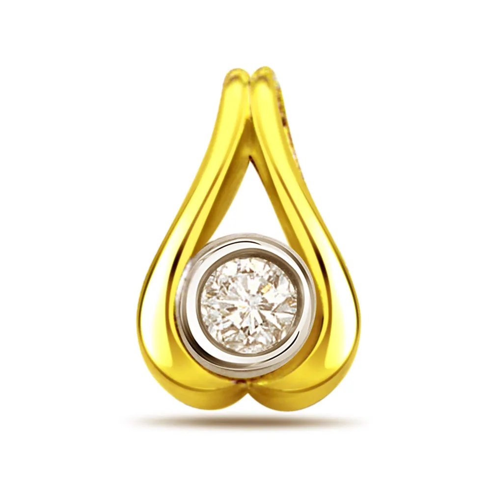 Dangler Love 0.10ct Diamond Two Tone Sol Pendants -Solitaire