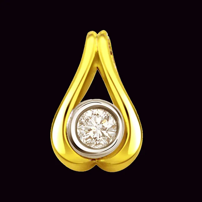 Dangler Love 0.10cts Real Diamond Two Tone Solitaire Pendant (P310)
