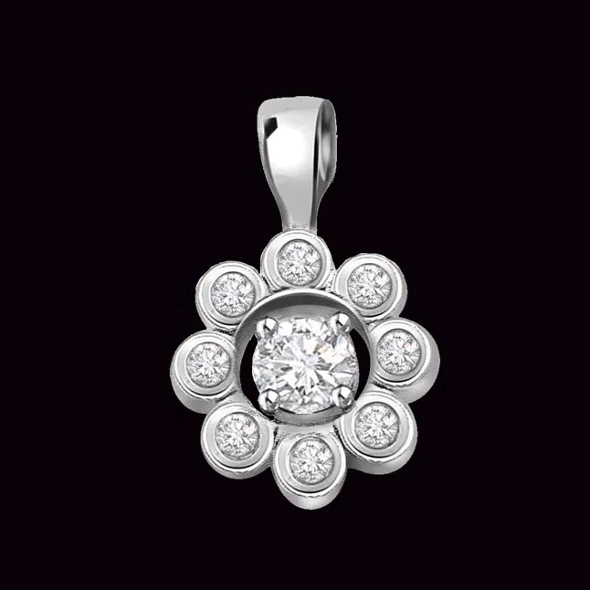 White Flower with Real Diamond Petals 0.23cts Diamond White Gold Pendant (P320)