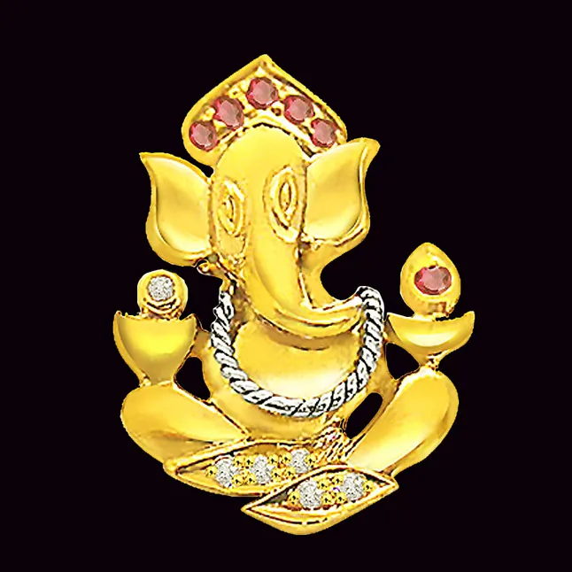 0.05cts Real Ruby & Diamond Ganesh Pendant (P381)