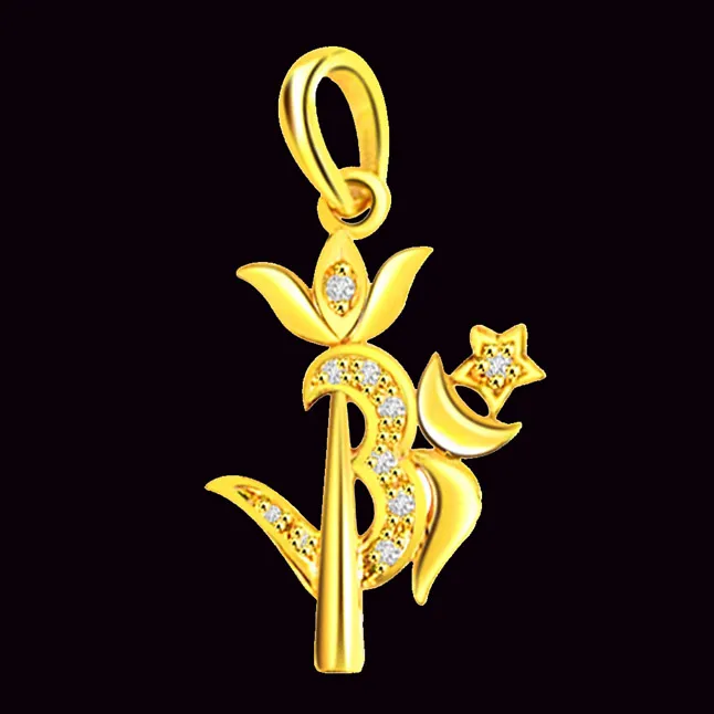 Trishul - Real Diamond & 18kt Yellow Gold Pendant (P3)