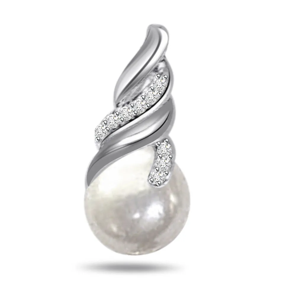 Spiral of Love 0.24ct Diamond & Pearl Pendants P429 -Designer Pendants