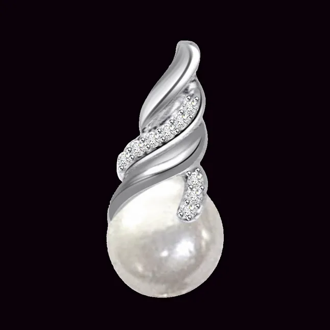 Spiral of Love 0.24cts Real Diamond & Pearl Pendant (P429)