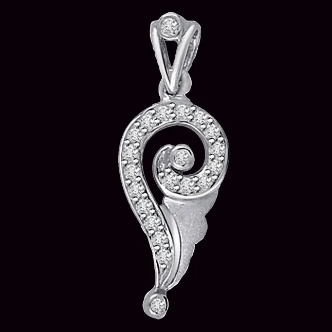 Curvey Paisley 0.10cts Real Diamond White Gold Pendant (P447)