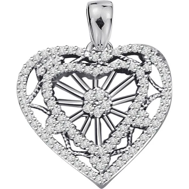 A Queen's Heart 1.00ct Diamond White Gold Heart Pendants