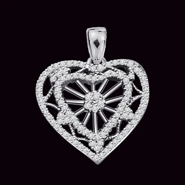 A Queen's Heart 1.00cts Real Diamond White Gold Heart Pendant (P469)