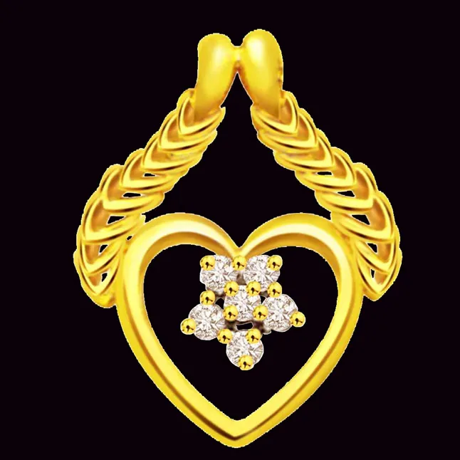 A Heart to Flatter 0.06cts Real Diamond Yellow Gold Pendant (P470)