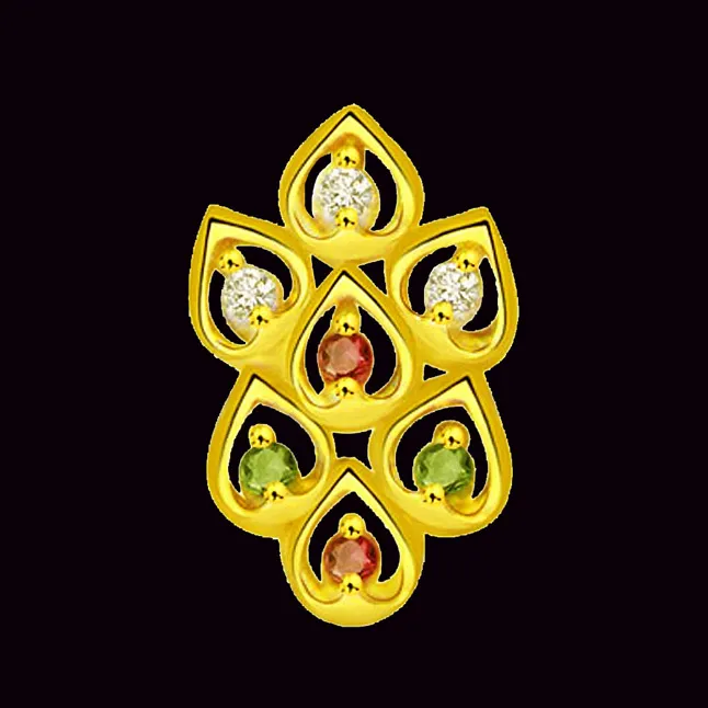 Leaves of Desire Fancy Diamond ,Ruby & Emerald Pendants -Designer Pendants