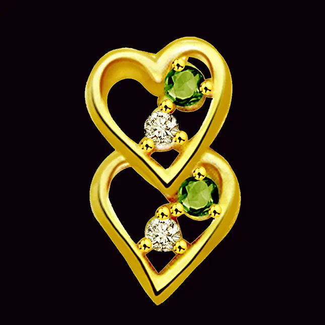 Lovely Heart - Real Diamond & Emerald Pendant (P491)