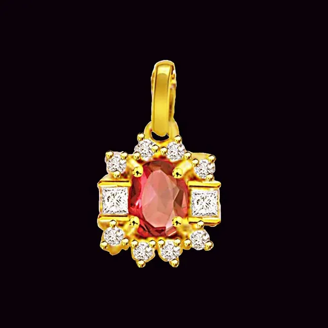 Blushing 0.20cts Real Red Ruby & Diamond Pendant (P497)