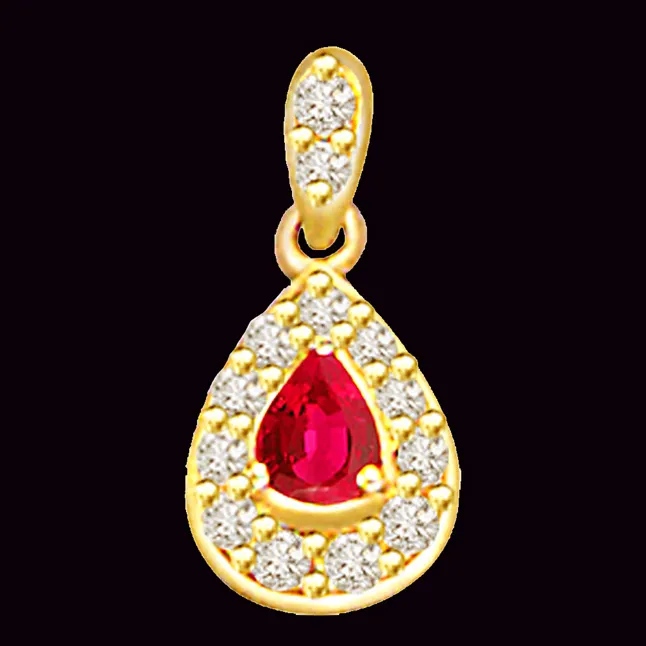 Ruby to Rule - 0.26cts Real Diamond & Pear Ruby Pendant (P501)