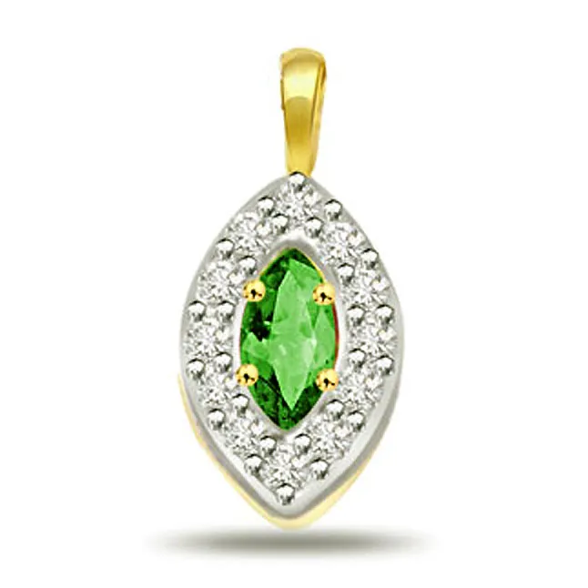 Oval Shape Diamond & Emerald Pendants