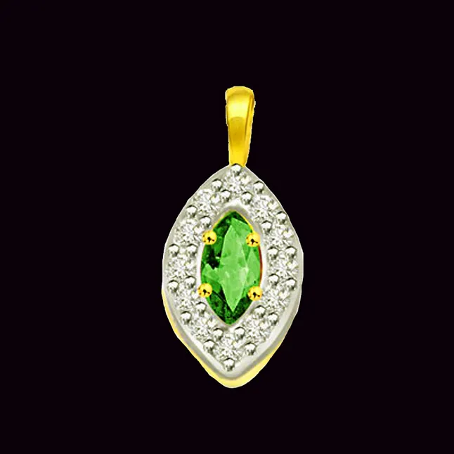 Oval Shape Real Diamond & Emerald Pendant (P509)