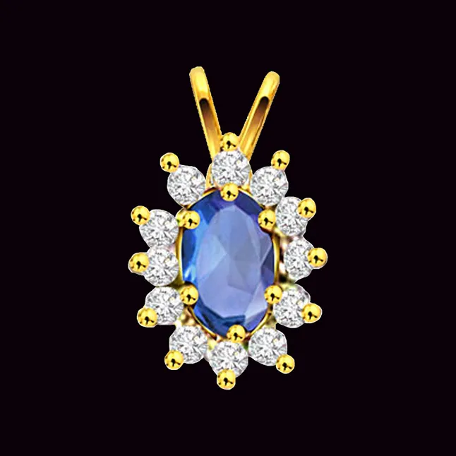 Crown Sapphire: The Elegance of Real Diamond & Sapphire Pendant (P515)