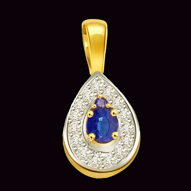 Sapphire Affair - 0.16cts Real Diamond & Pear Sapphire Gold Pendant (P516)