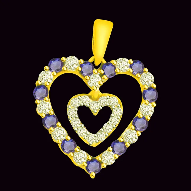 0.48cts Real Diamond & Blue Sapphire Heart Pendant (P527)