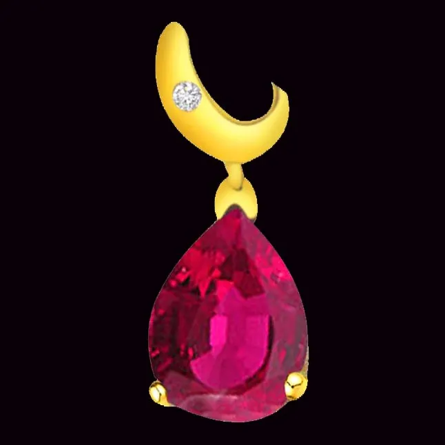 Ravishing Ruby - 0.03cts Real Diamond & Pear Ruby Pendant (P528)