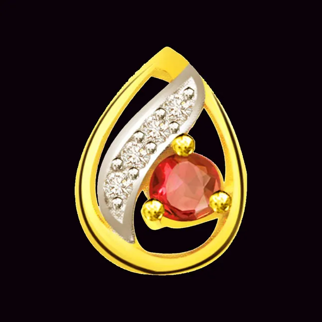 Drop of Ruby Affection: 0.25cts Real Diamond & Ruby Pendant (P531)