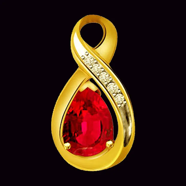 Ruby Touch Love Drop -0.10ct Diamond & Ruby Gold Pendants -Diamond -Ruby