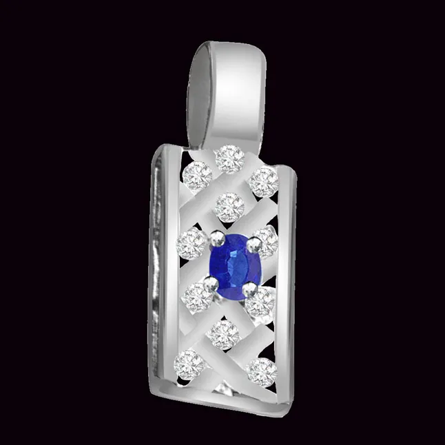 Blue Blossom - 0.16cts Real Diamond & Sapphire 14kt White Gold Pendant (P541)