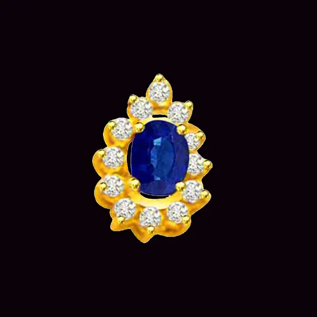 Blue Ocean - 0.10cts Real Diamond & Sapphire 18kt Yellow Gold Pendant (P544)