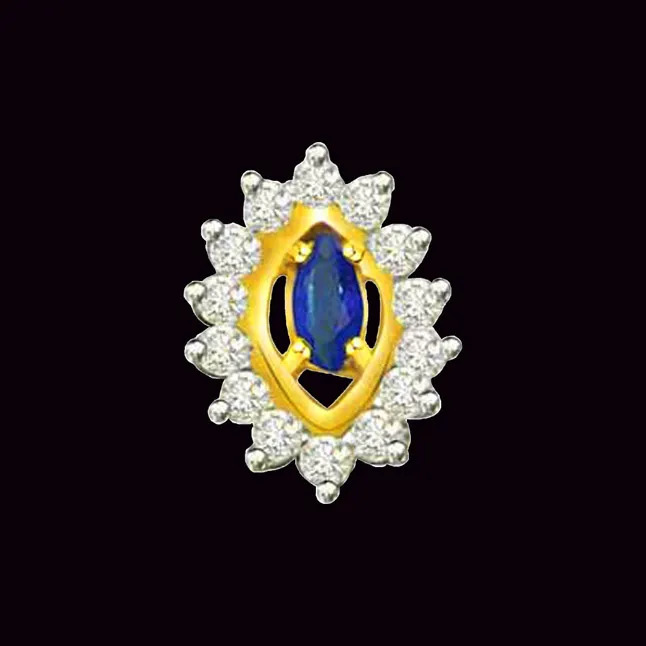 Sauve Sapphire Delight - 0.20cts Real Diamond & Sapphire 18kt Yellow Gold Pendant (P545)