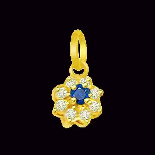 Sapphire Forever - 0.08cts Real Trendy Diamond & Sapphire 18kt Yellow Gold Pendant (P546)