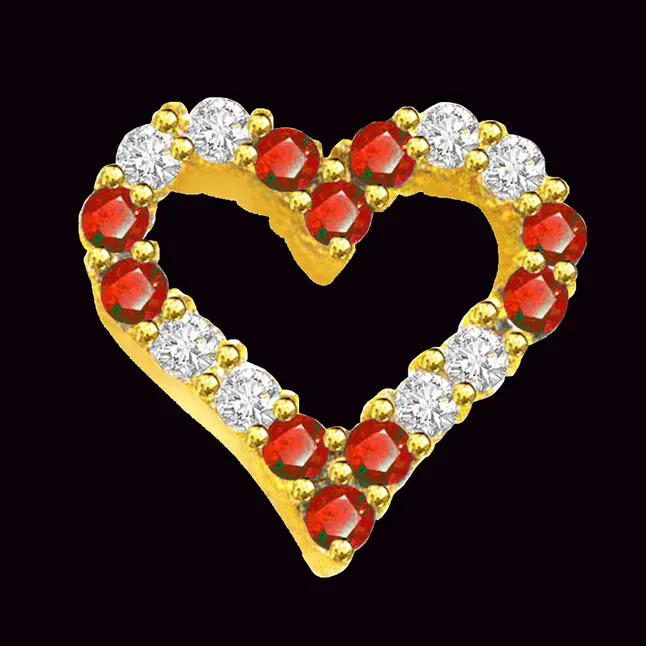 0.20cts Real Diamond & Red Ruby Heart Shape Pendant (P549)