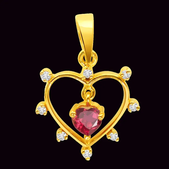 Heart of Ruby - Real Diamond & Red Ruby Pendant (P54)