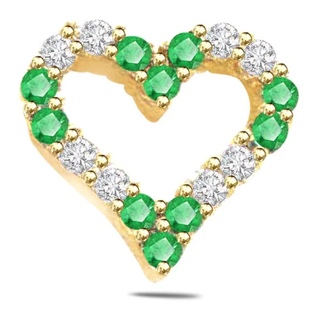 0.20ct Diamond & Emerald Heart Shape Pendants