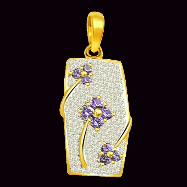 Blue Flower Glitter - 0.70cts Trendy Real Diamond & Sapphire 18kt Gold Pendant (P557)