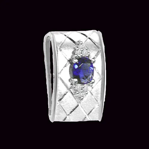 0.10cts Trendy Real Diamond & Sapphire 14kt White Gold Pendant (P559)