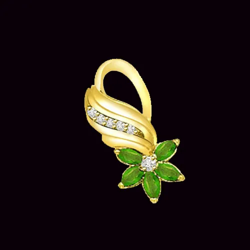 Emerald Bloom - 0.06cts Real Diamond & Emerald Pendant (P576)