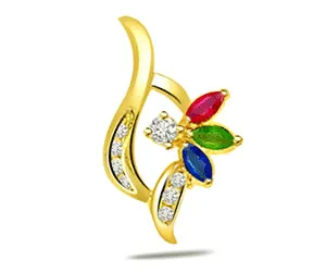 0.08 cts Diamond & Precious Stone Designer Pendants -Dia+Gemstone