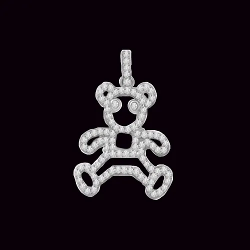 Teddy Bear of Love - 0.72cts White Gold Real Diamond Teddy Pendant (P603)