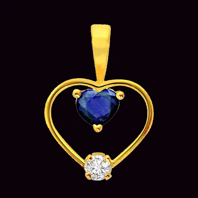 0.10cts Real Diamond & Blue Sapphire Studded In Heart Shaped Pendant (P60)