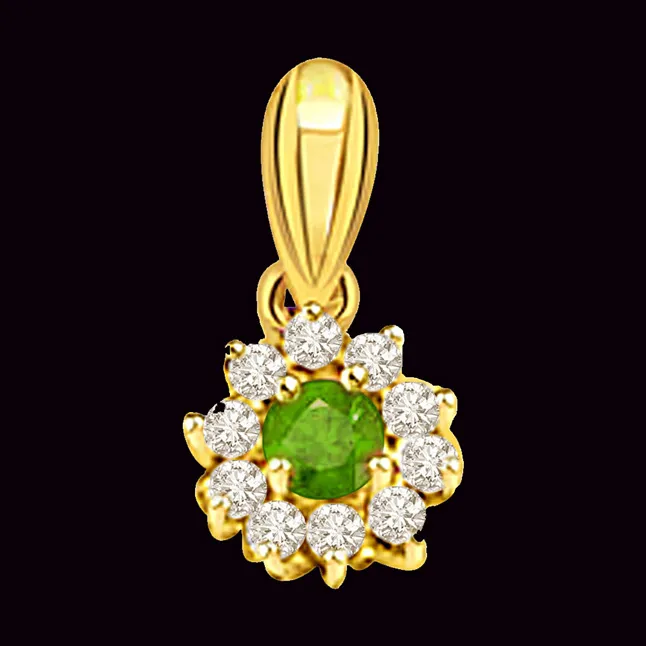 Floral Emerald Delight - Real Diamond & Emerald Pendant (P622)