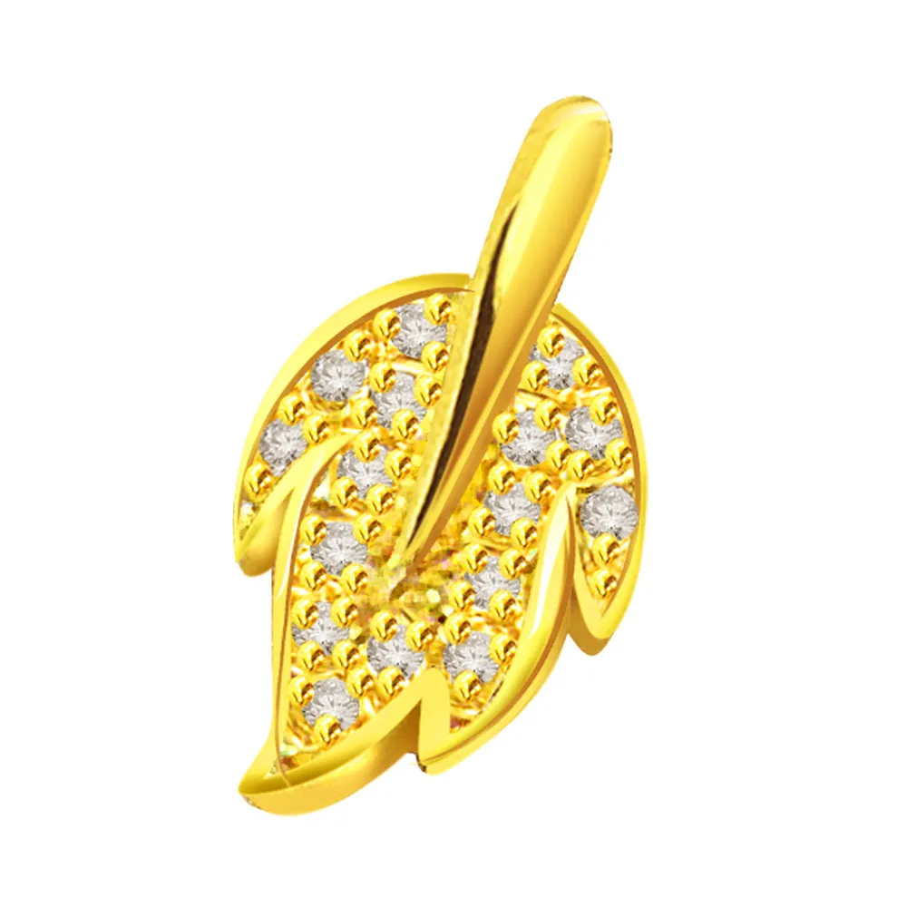 0.24 cts 18K Gold Leaf Diamond Pendants -Designer Pendants
