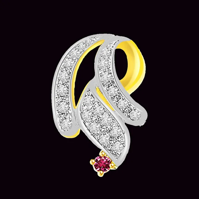 Twisted Curls - 0.33cts Real Diamond & Ruby Two Tone 18kt Pendant (P634)