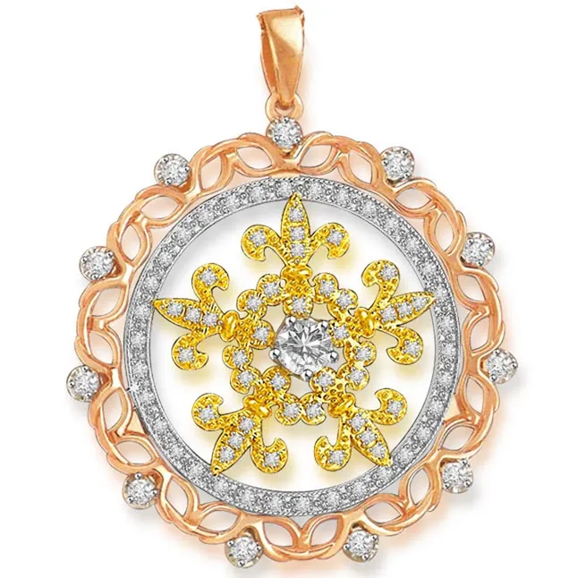 Tricolour Circle of Love -1.00 cts 18K Gold Diamond Pendants