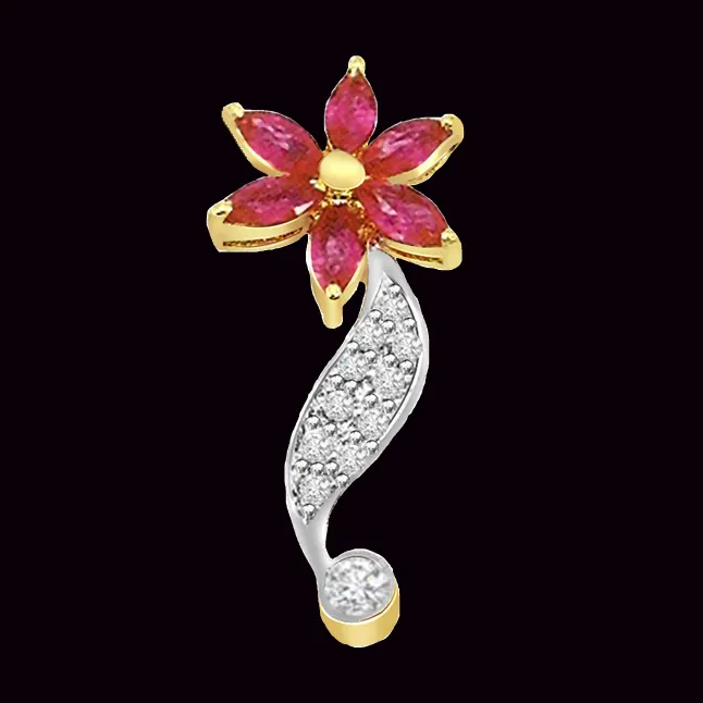 0.11cts Real Diamond & Marq Ruby Flower Pendant (P644)