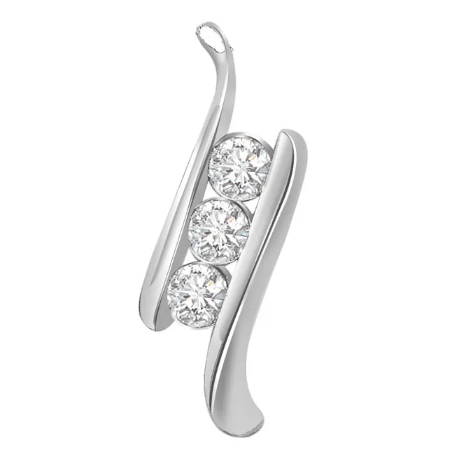 Three Star Delight -0.10 cts White Gold Diamond Pendants -White Gold
