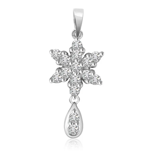 Passionate Floral Drop -0.30cts White 14K Flower Diamond Pendants -White Gold